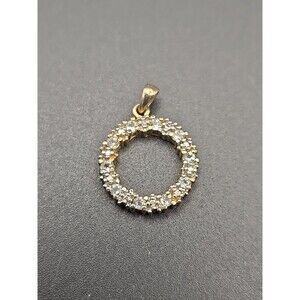 CIRCLE PENDANT WHITE RHINESTONES, GOLD ON STERLING SILVER, NO CHAIN